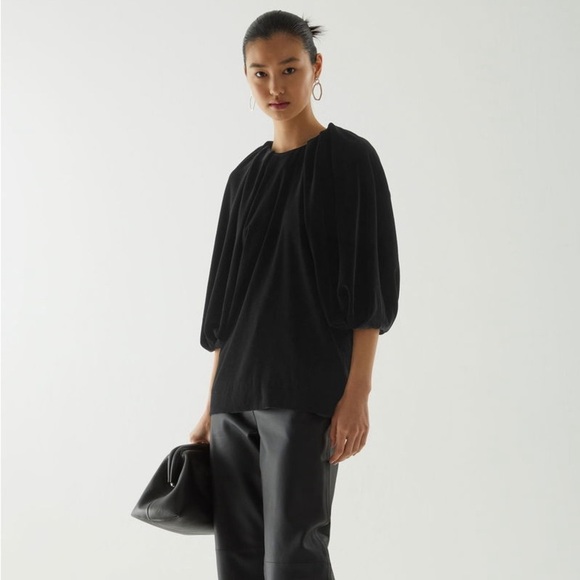 COS Velvet Puff-Sleeved Top Black Size 10 - Picture 1 of 12